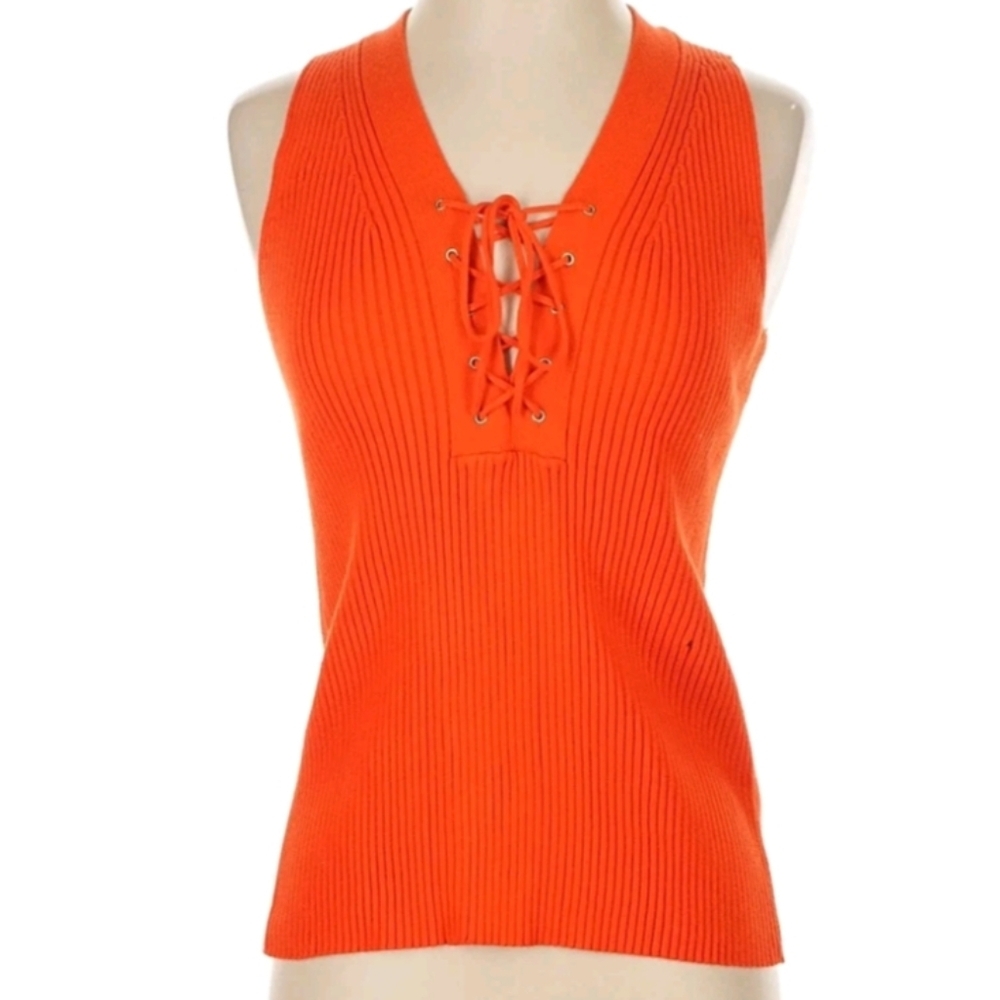 J.Crew Ribbed Lace-up Orange Tank Sleeveless  Shirt Women Size Large NWT